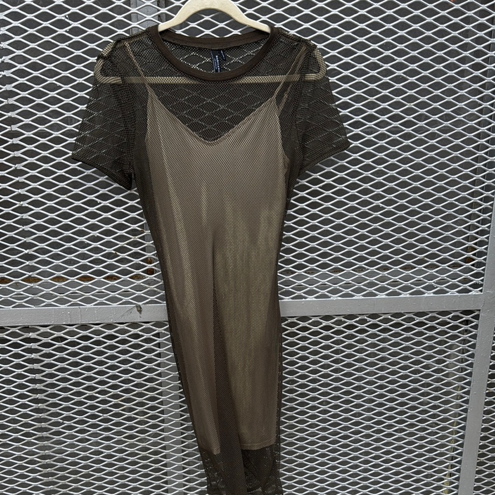 Marciano Sheer Black and Tan Mesh Dress